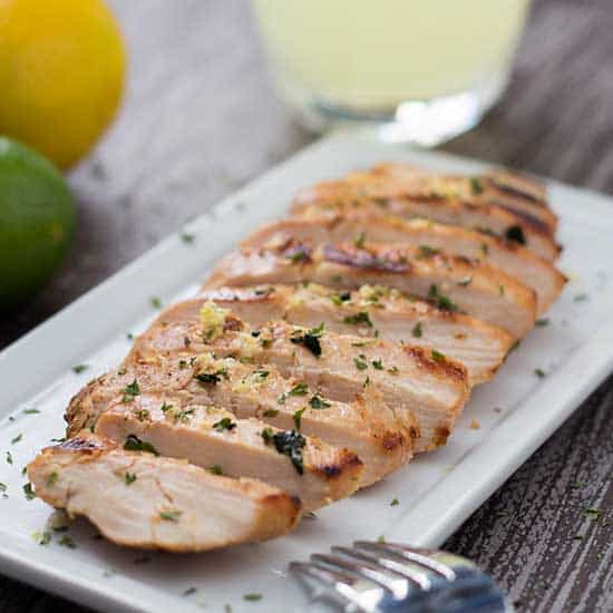 Sliced Grilled Lemonade Chicken on plate