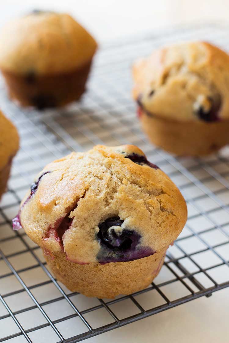 Muffins cooling on a tray.