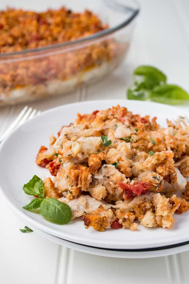 Bruschetta Chicken Bake on plate