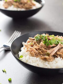 Easy Smokey Pulled Pork in bowls over rice