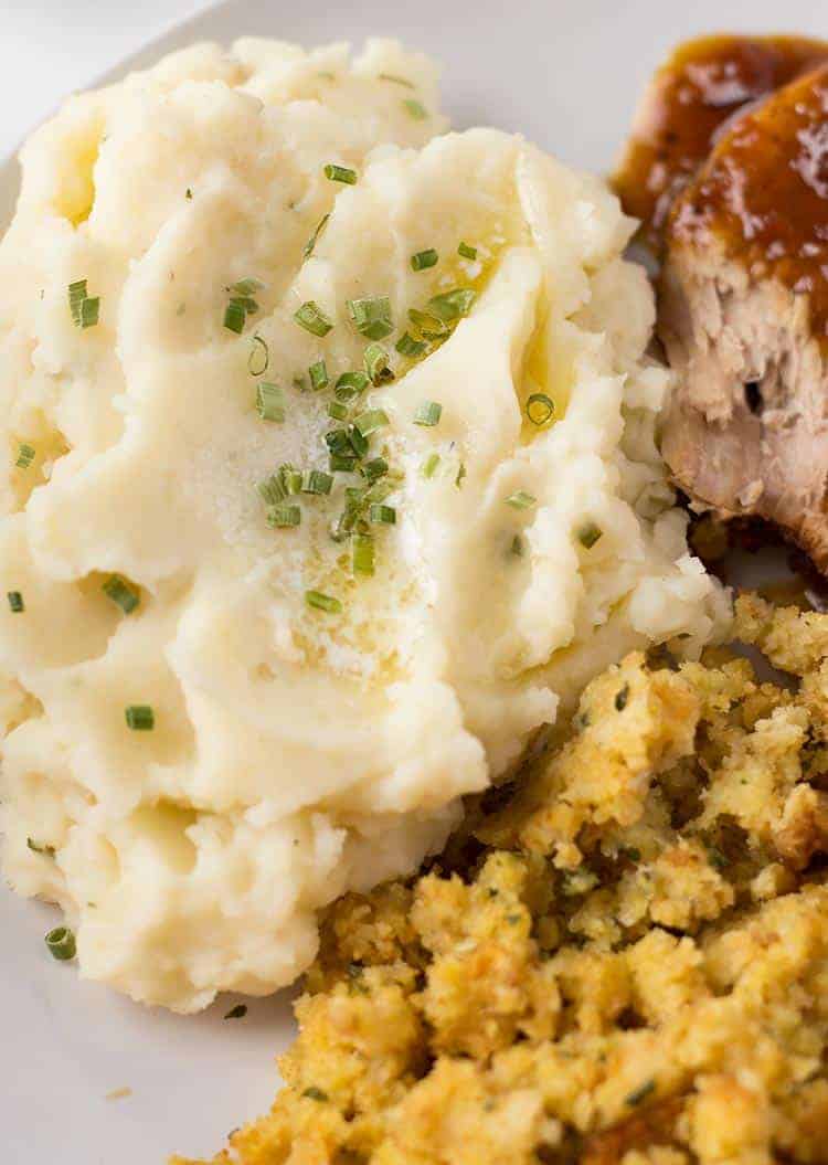 Garlic Herb Mashed Potatoes on dinner plate
