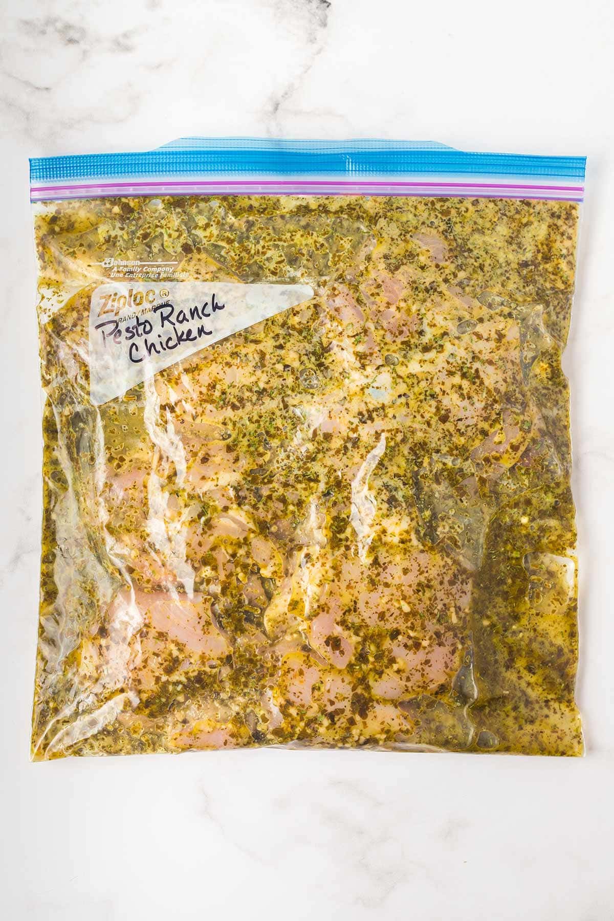 Freezer bag of meal prepared for freezer.