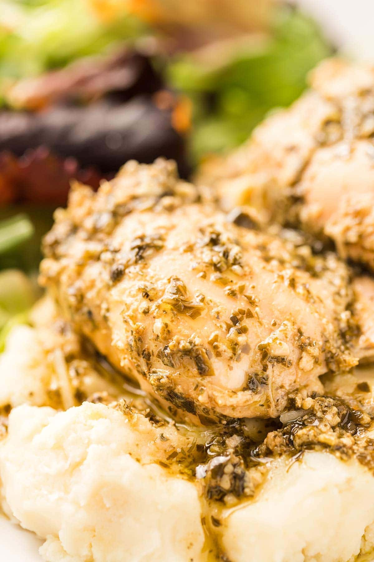 Close-up shot of Pesto Ranch Chicken.