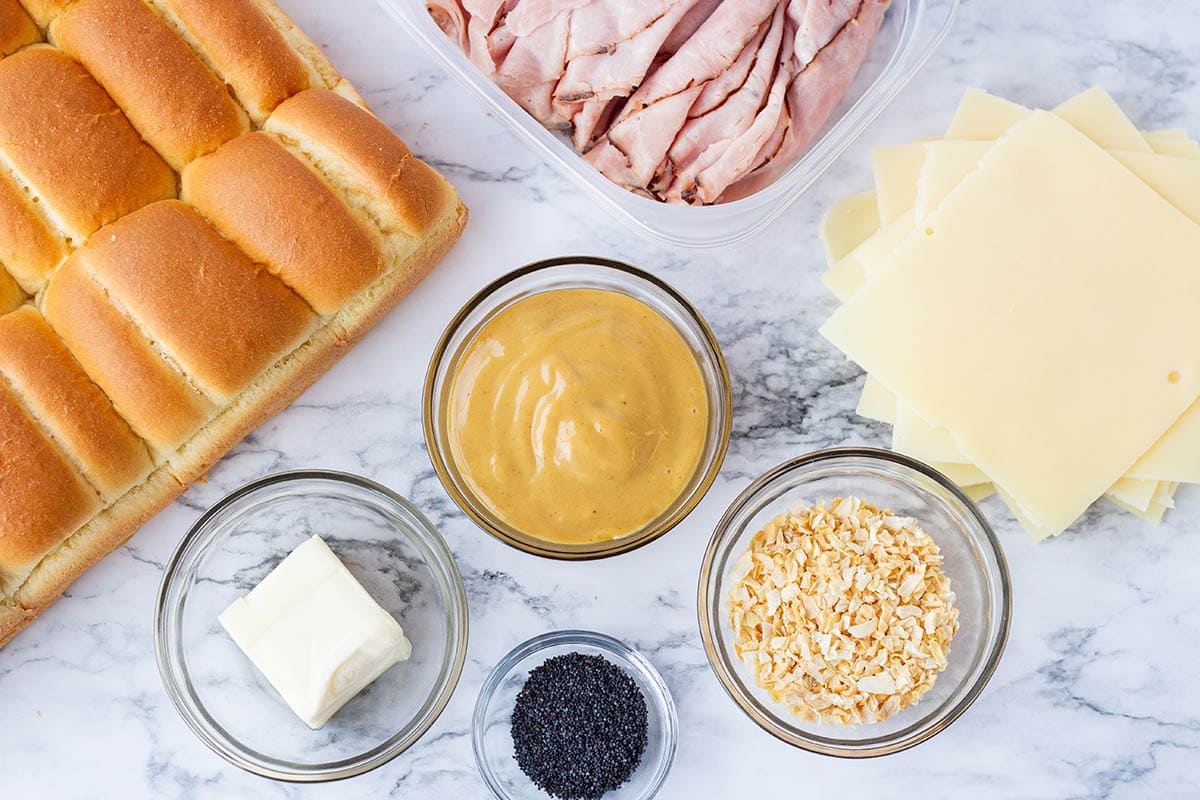 Overhead shot of ingredients for making make-ahead sliders.