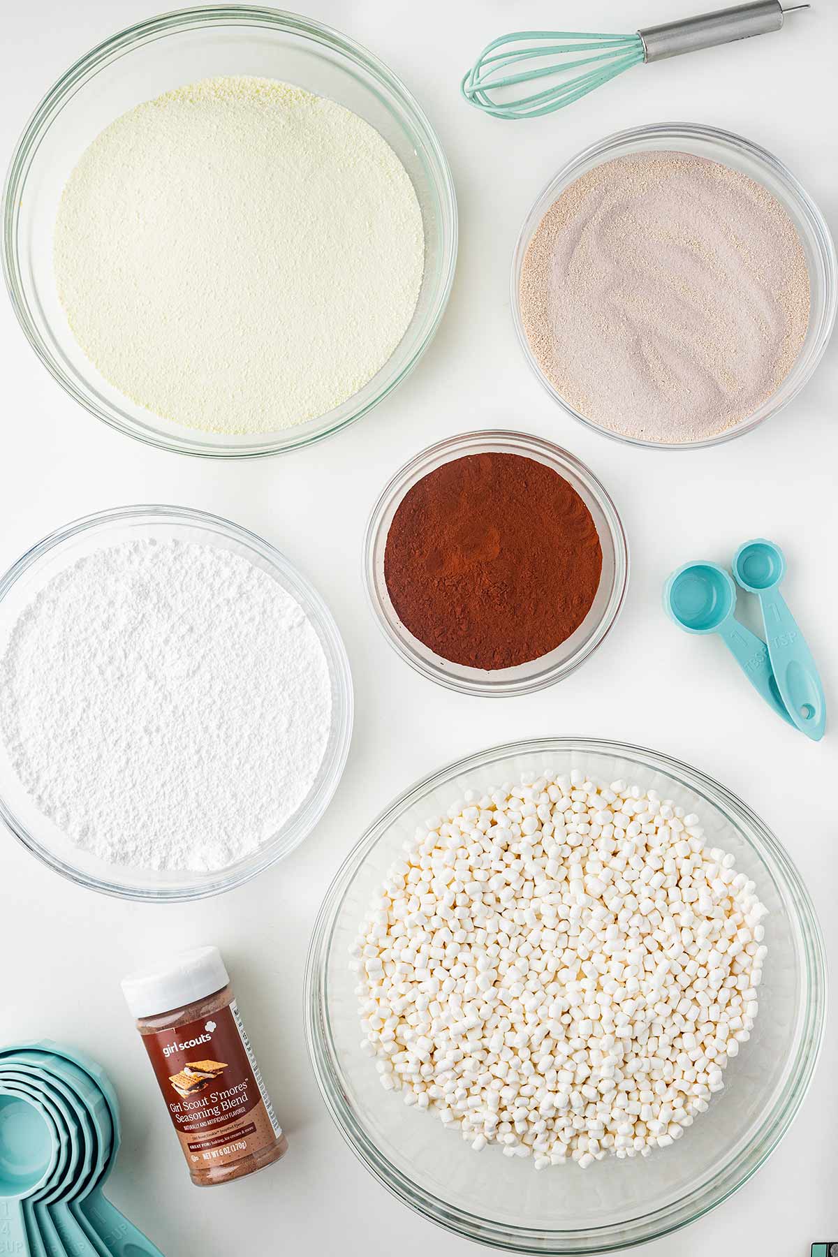 Overhead shot of ingredients needed to make S'mores Hot Chocolate Mix.