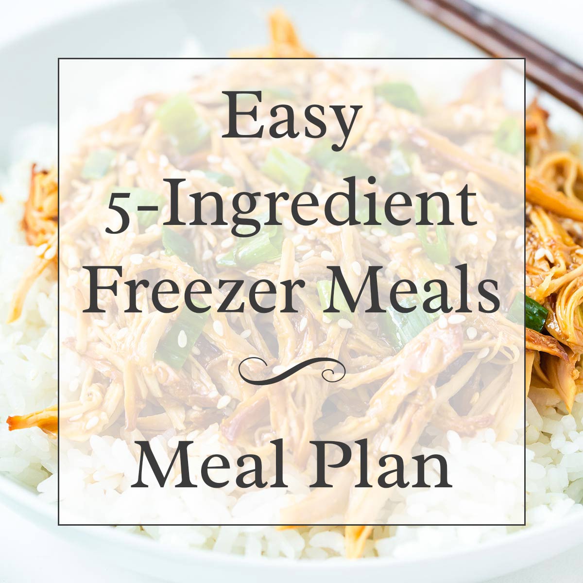 Photo of Honey Sesame Chicken Freezer Meal with overlay text label for "Easy 5-Ingredient Freezer Meals Plan".