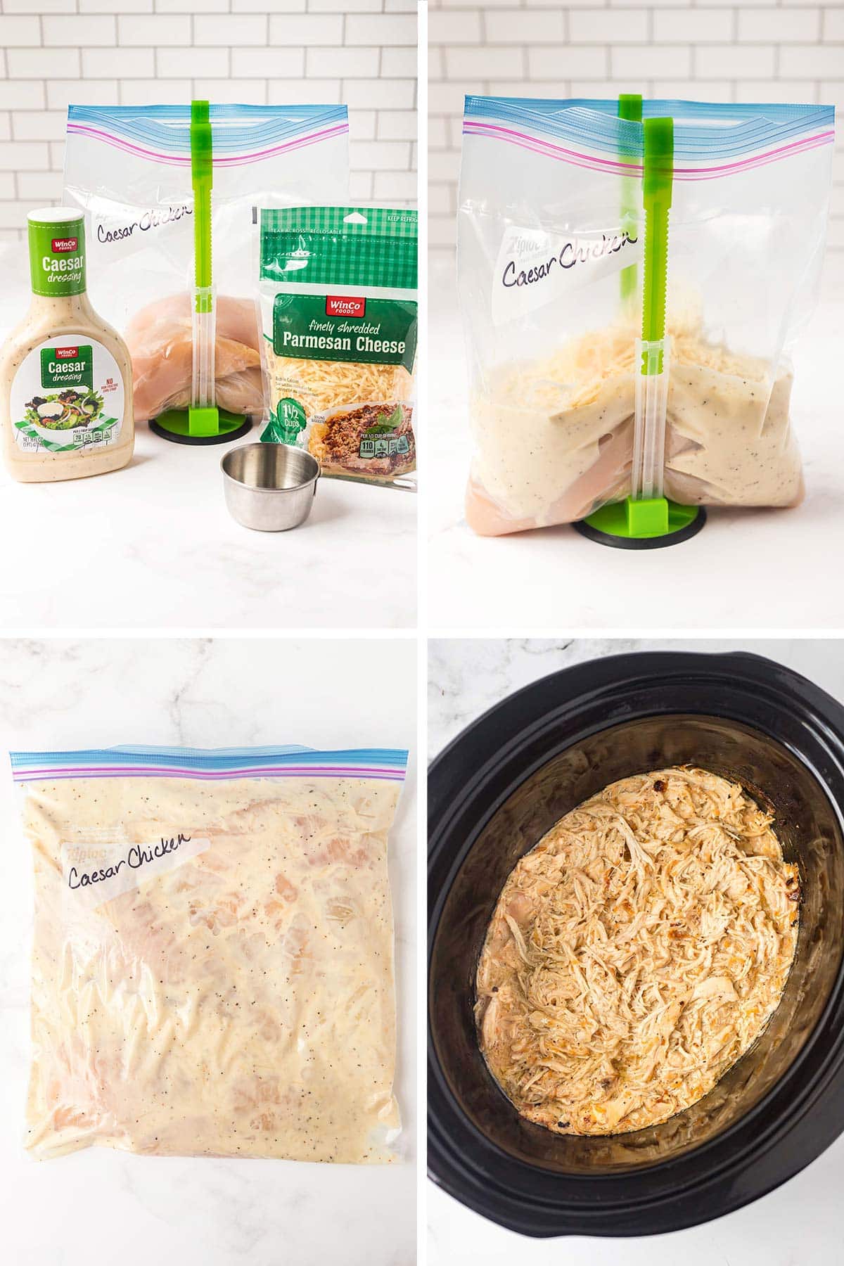Collage showing the steps for making an easy 5-ingredient freezer meal.
